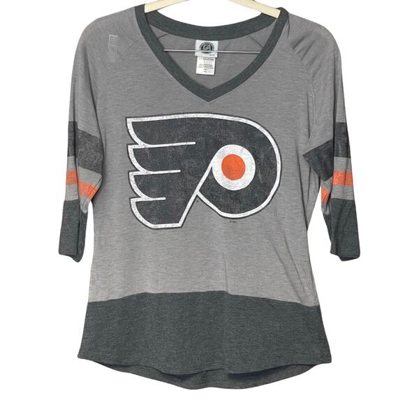 NHL Tops - NHL Flyers shirt tee tshirt  3/4 sleeves distressed black orange size large